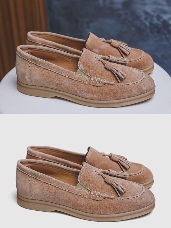 before and after example of shoes retouch